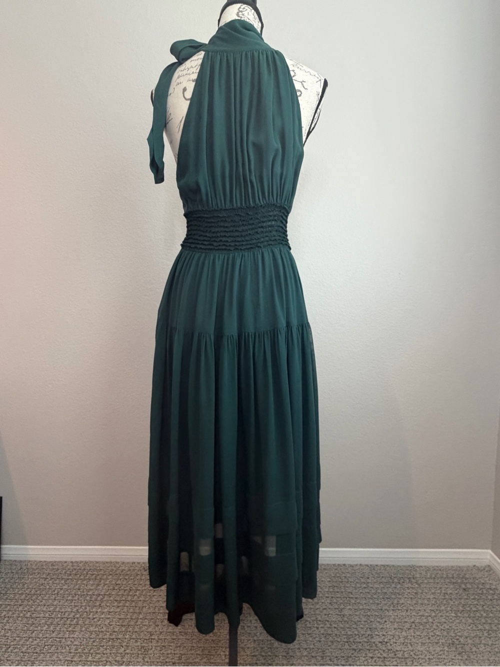 Ulla Johnson Maya Silk Chiffon Everglade Halter Midi Dress Smocked Waist | 4 - Picture 3 of 8